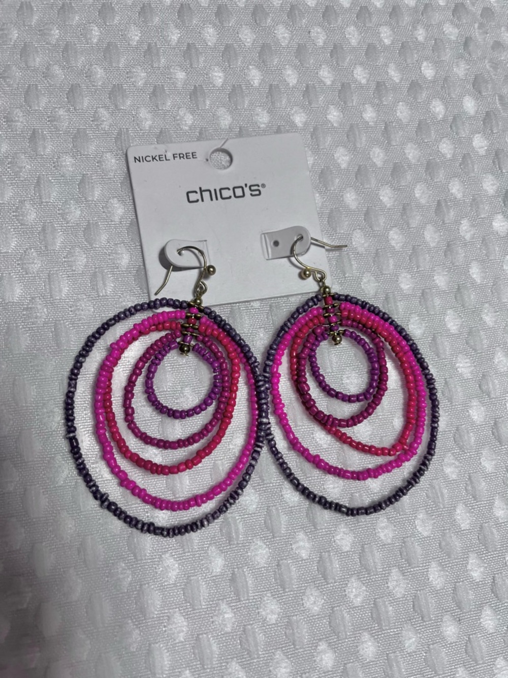 Chico's Pink and Purple Beaded Hoop Earrings